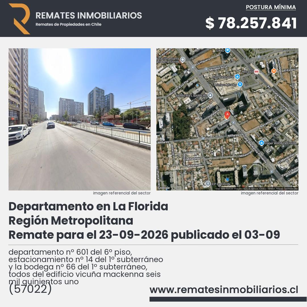 Imagen ficha departamento nº 601 del 6º piso, estacionamiento nº 14 del 1º subterráneo y la bodega nº 66 del 1º subterráneo, todos del edificio vicuña mackenna seis mil quinientos uno