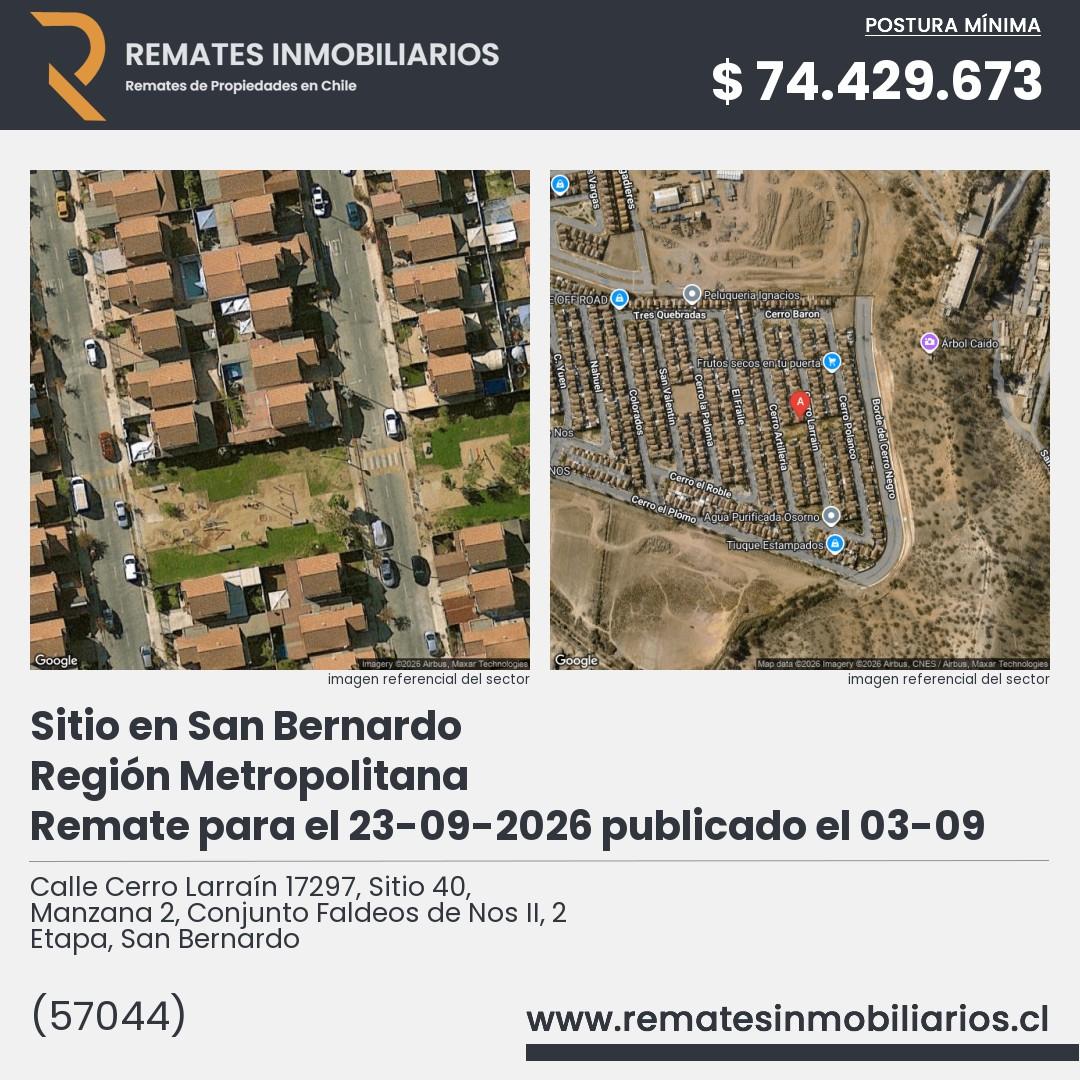 Imagen ficha Calle Cerro Larraín 17297, Sitio 40, Manzana 2, Conjunto Faldeos de Nos II, 2 Etapa, San Bernardo