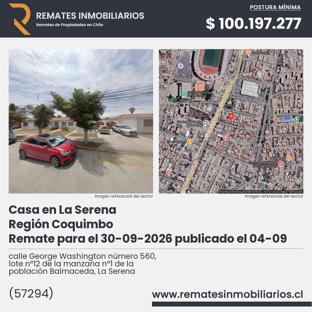 Imagen ficha calle George Washington número 560, lote n°12 de la manzana n°1 de la población Balmaceda, La Serena