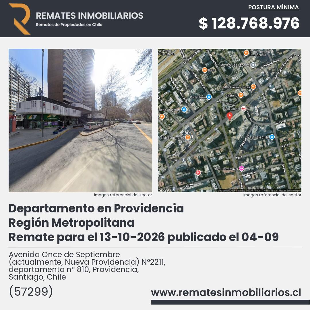 Imagen ficha Avenida Once de Septiembre (actualmente, Nueva Providencia) N°2211, departamento n° 810, Providencia, Santiago, Chile