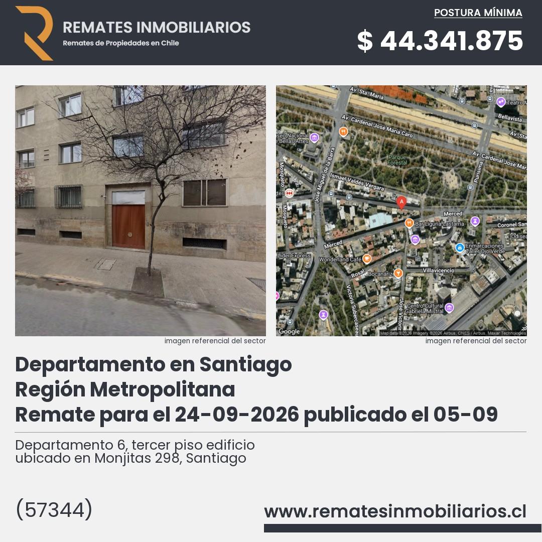Imagen ficha Departamento 6, tercer piso edificio ubicado en Monjitas 298, Santiago