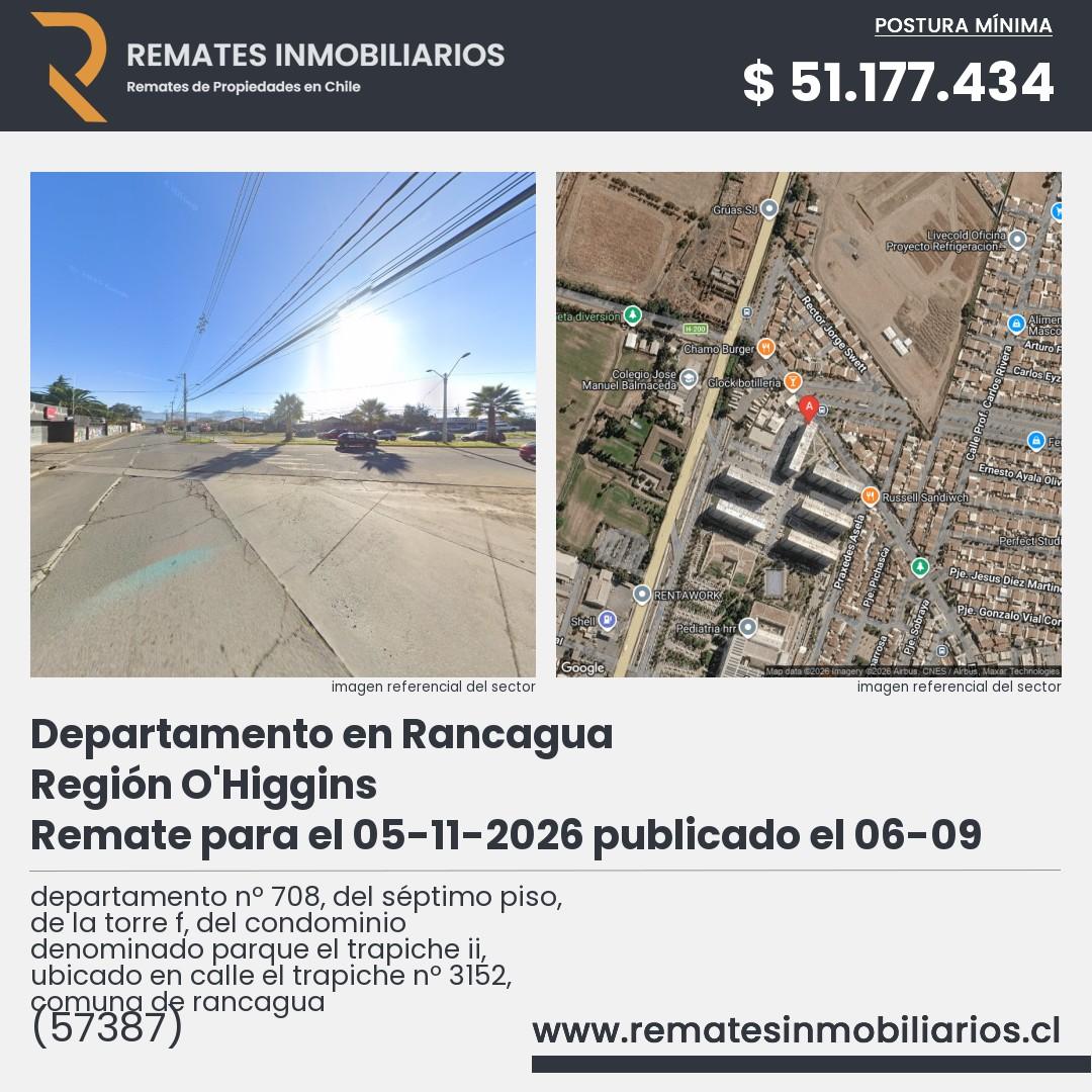 Imagen ficha departamento nº 708, del séptimo piso, de la torre f, del condominio denominado parque el trapiche ii, ubicado en calle el trapiche nº 3152, comuna de rancagua