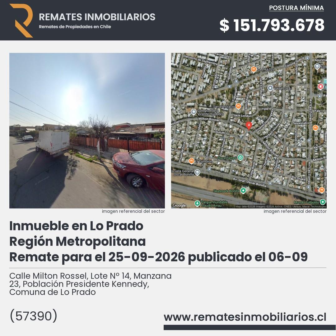 Imagen ficha Calle Milton Rossel, Lote Nº 14, Manzana 23, Población Presidente Kennedy, Comuna de Lo Prado