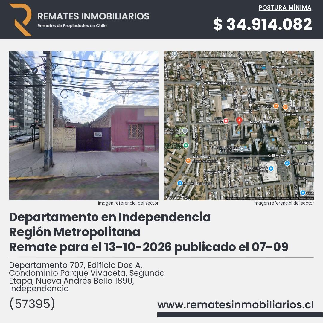 Imagen ficha Departamento 707, Edificio Dos A, Condominio Parque Vivaceta, Segunda Etapa, Nueva Andrés Bello 1890, Independencia