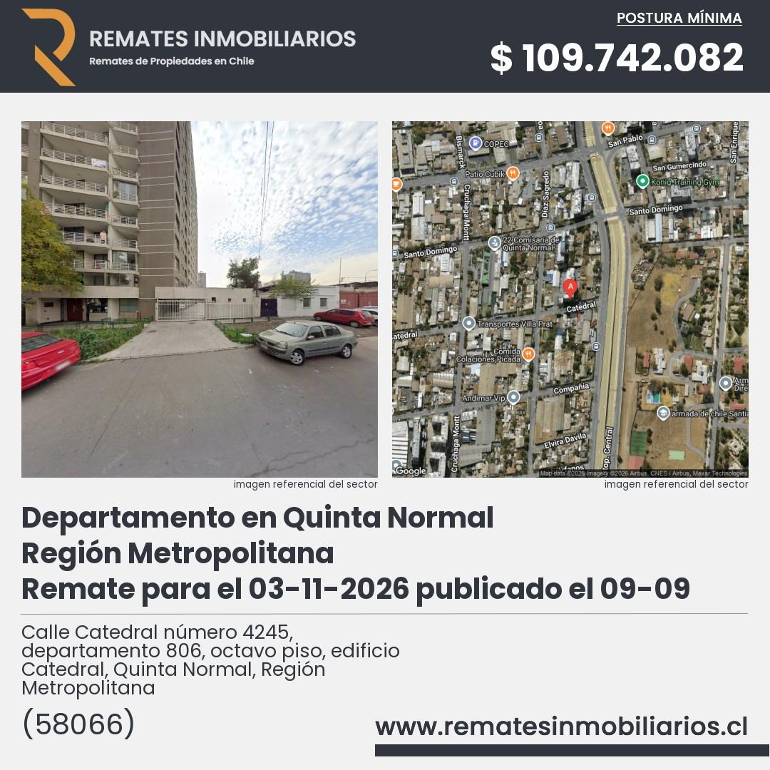 Imagen ficha Calle Catedral número 4245, departamento 806, octavo piso, edificio Catedral, Quinta Normal, Región Metropolitana