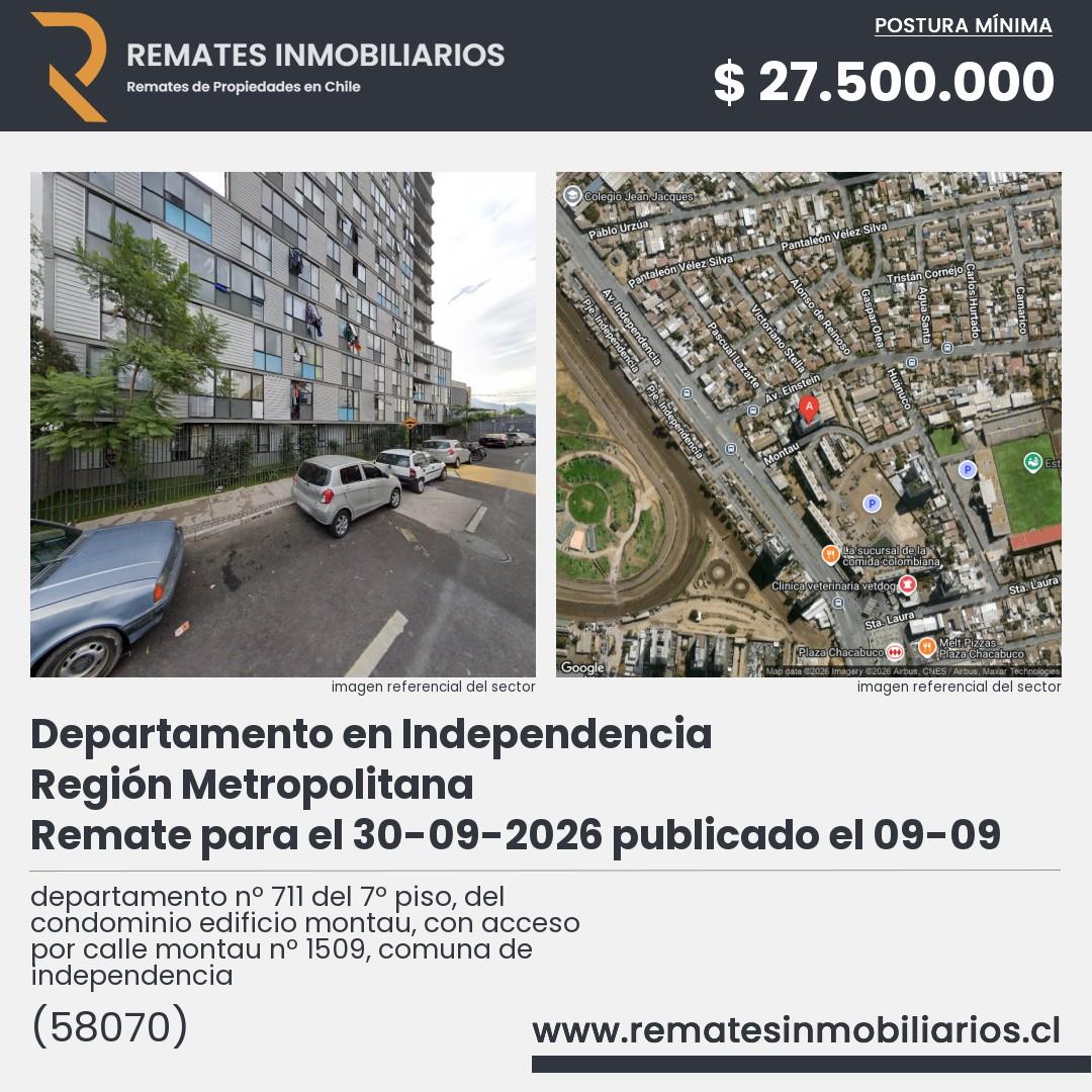 Imagen ficha departamento nº 711 del 7º piso, del condominio edificio montau, con acceso por calle montau nº 1509, comuna de independencia