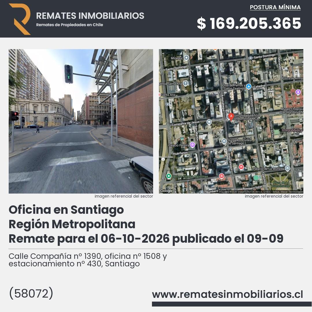 Imagen ficha Calle Compañía nº 1390, oficina nº 1508 y estacionamiento nº 430, Santiago