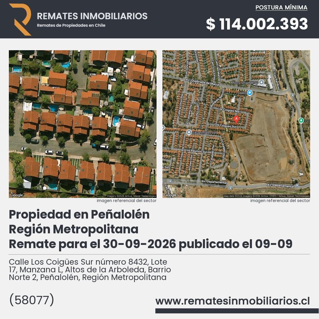 Imagen ficha Calle Los Coigües Sur número 8432, Lote 17, Manzana L, Altos de la Arboleda, Barrio Norte 2, Peñalolén, Región Metropolitana