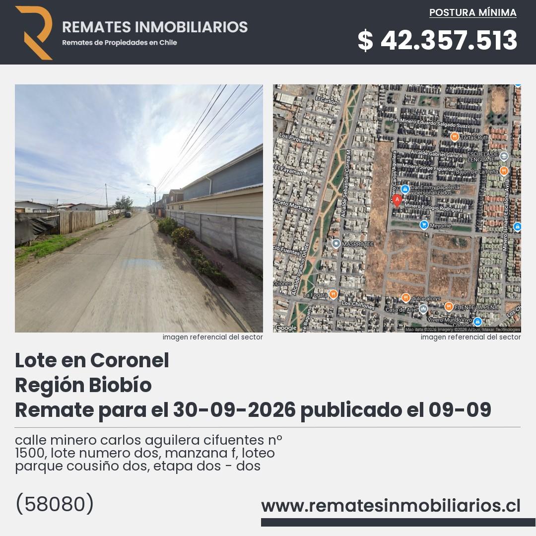 Imagen ficha calle minero carlos aguilera cifuentes nº 1500, lote numero dos, manzana f, loteo parque cousiño dos, etapa dos - dos