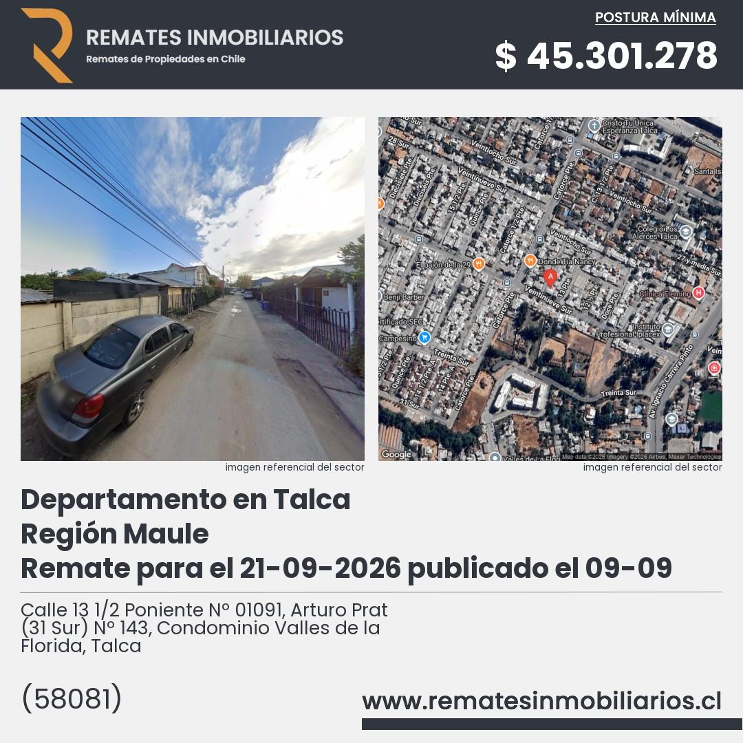 Imagen ficha Calle 13 1/2 Poniente Nº 01091, Arturo Prat (31 Sur) Nº 143, Condominio Valles de la Florida, Talca