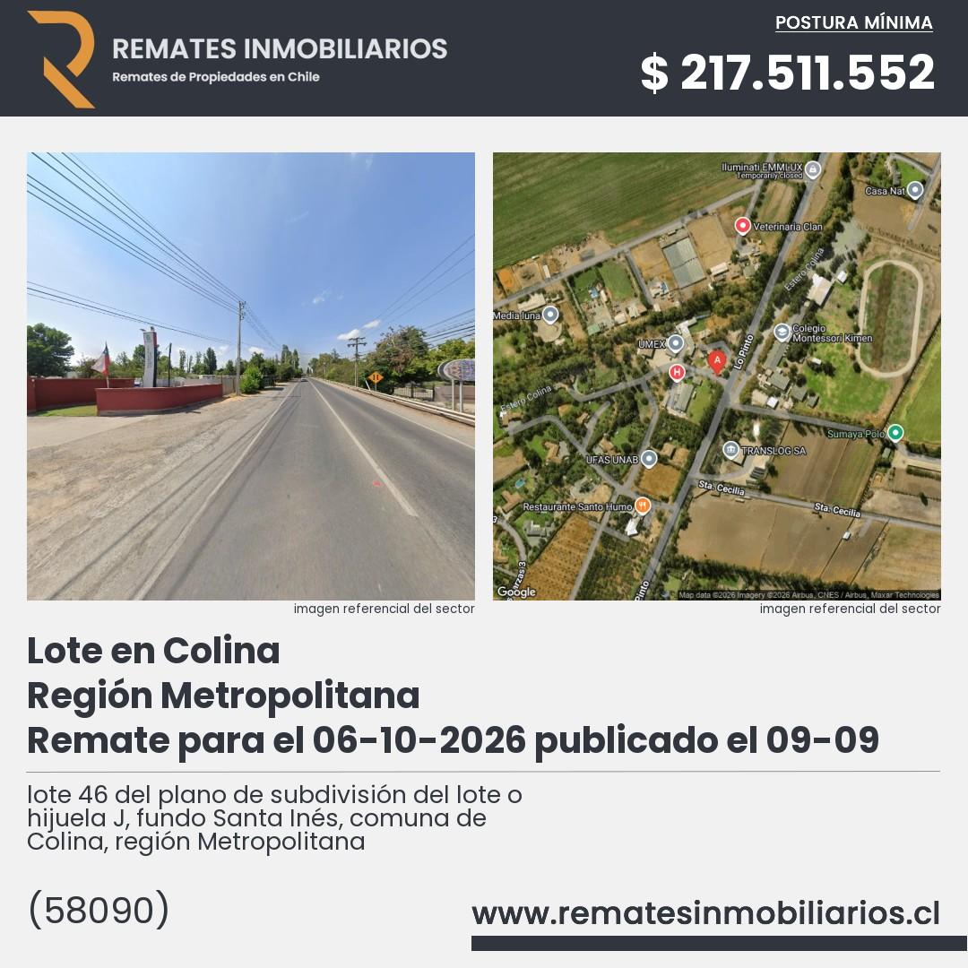 Imagen ficha lote 46 del plano de subdivisión del lote o hijuela J, fundo Santa Inés, comuna de Colina, región Metropolitana