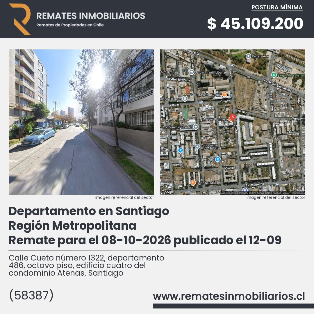 Imagen ficha Calle Cueto número 1322, departamento 486, octavo piso, edificio cuatro del condominio Atenas, Santiago
