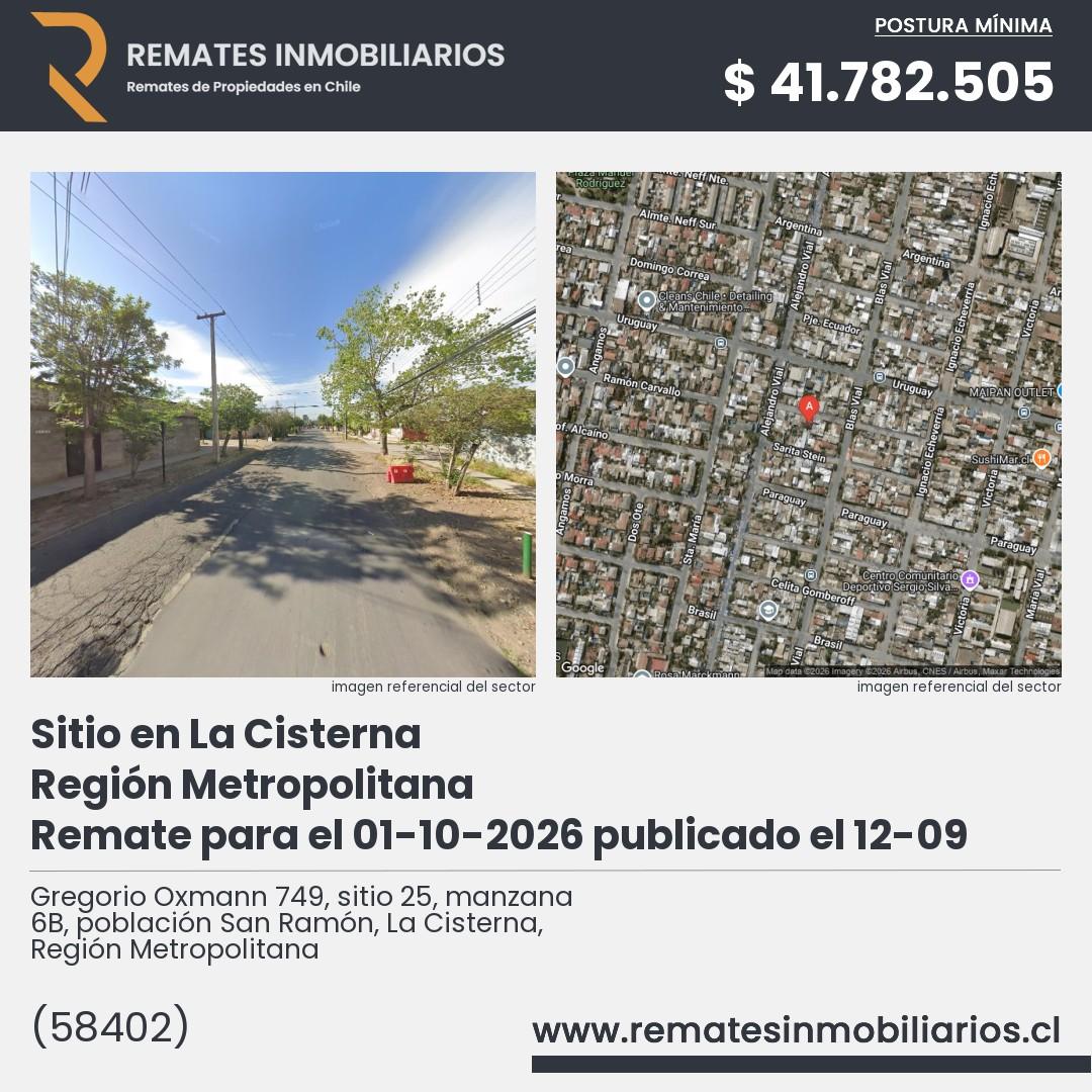 Imagen ficha Gregorio Oxmann 749, sitio 25, manzana 6B, población San Ramón, La Cisterna, Región Metropolitana
