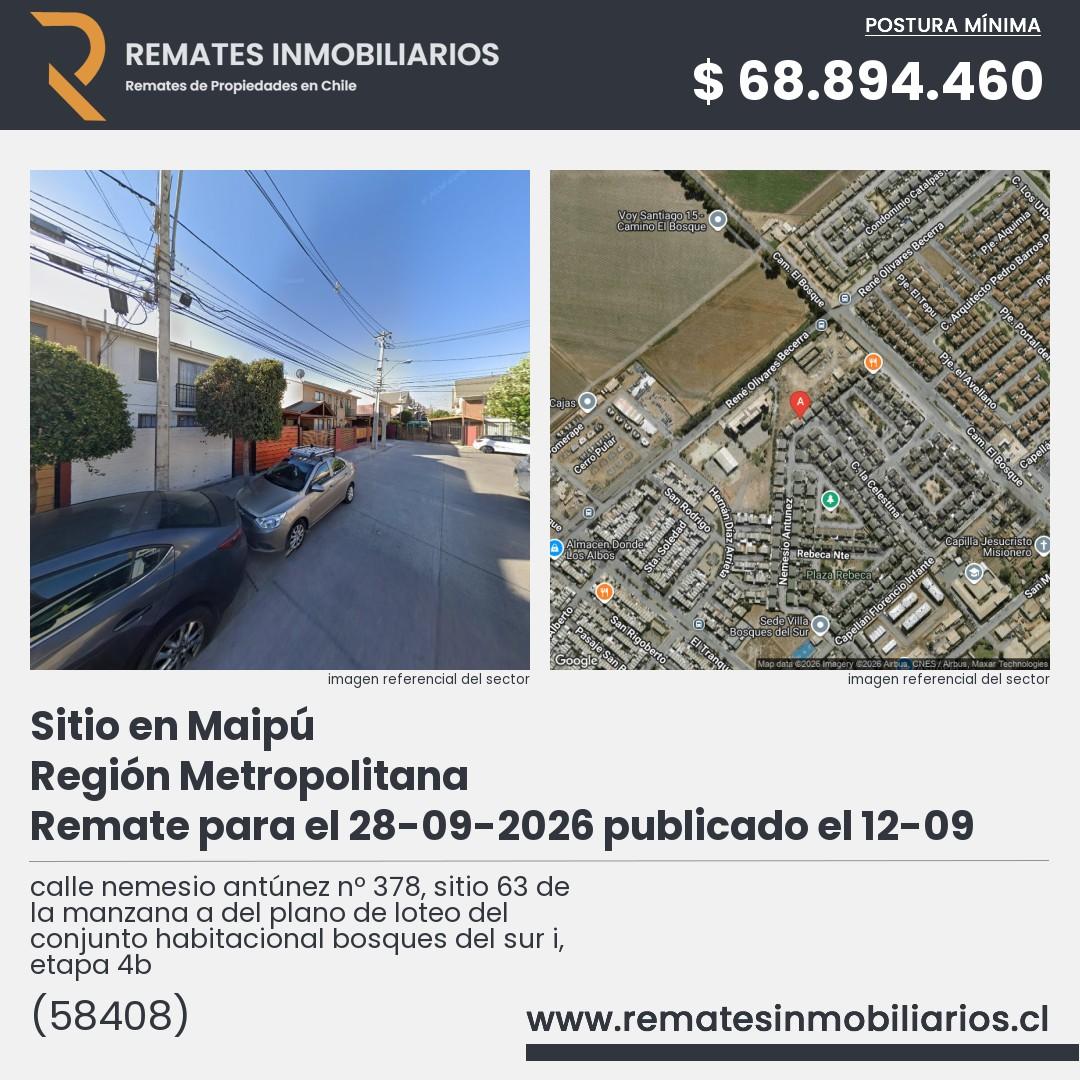 Imagen ficha calle nemesio antúnez nº 378, sitio 63 de la manzana a del plano de loteo del conjunto habitacional bosques del sur i, etapa 4b