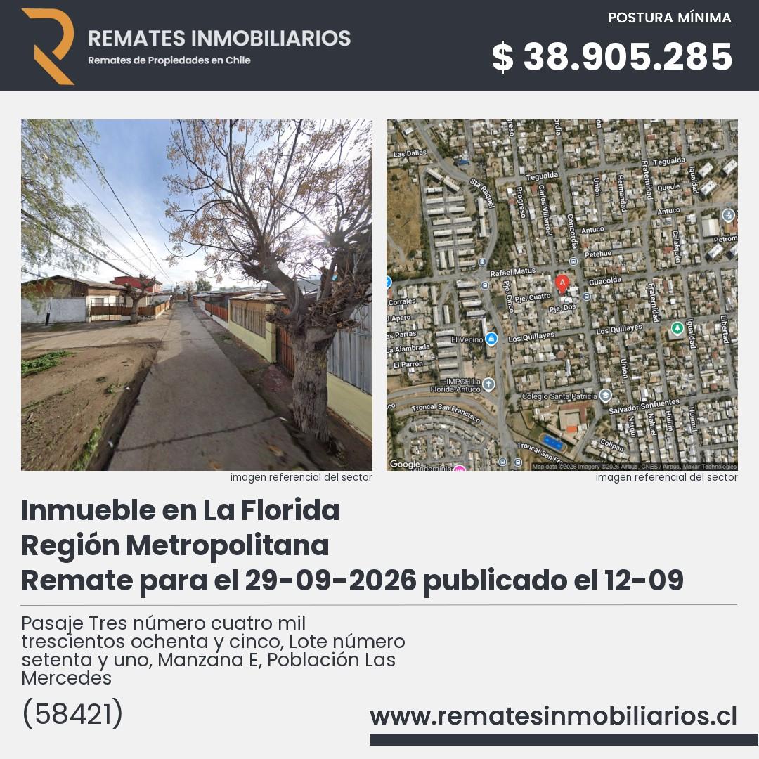 Imagen ficha Pasaje Tres número cuatro mil trescientos ochenta y cinco, Lote número setenta y uno, Manzana E, Población Las Mercedes