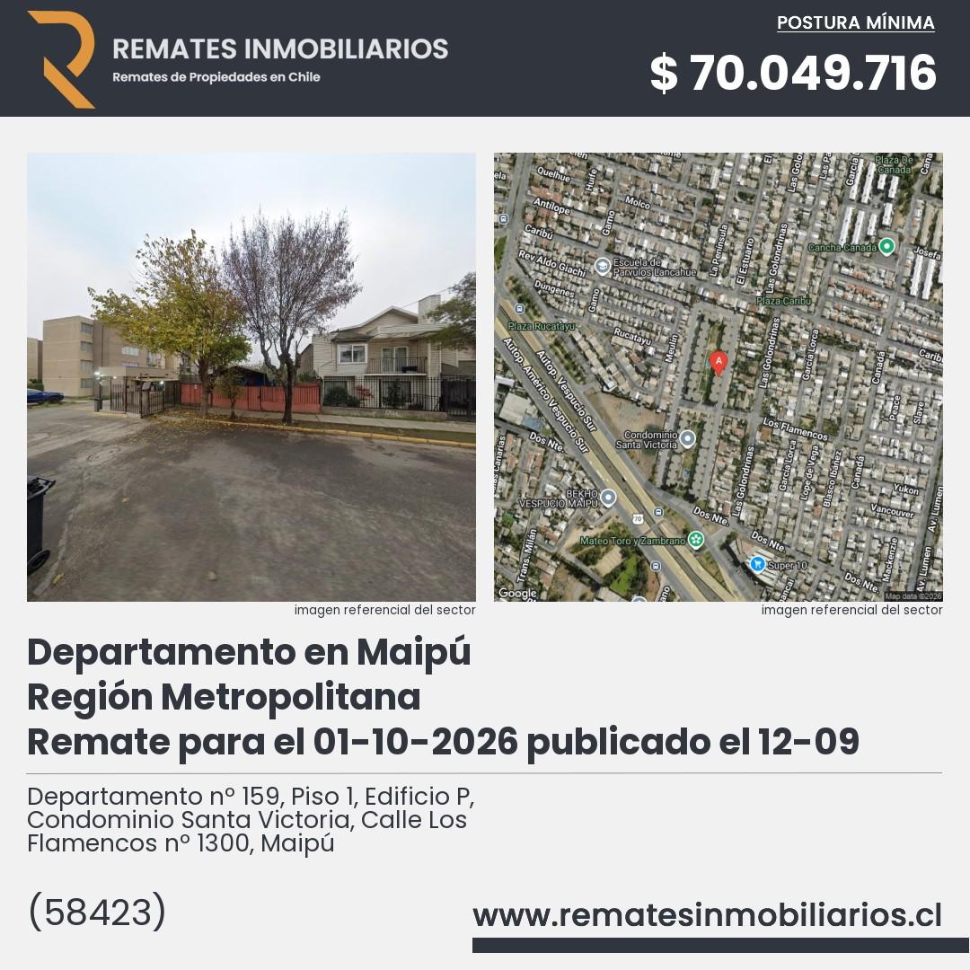 Imagen ficha Departamento nº 159, Piso 1, Edificio P, Condominio Santa Victoria, Calle Los Flamencos nº 1300, Maipú