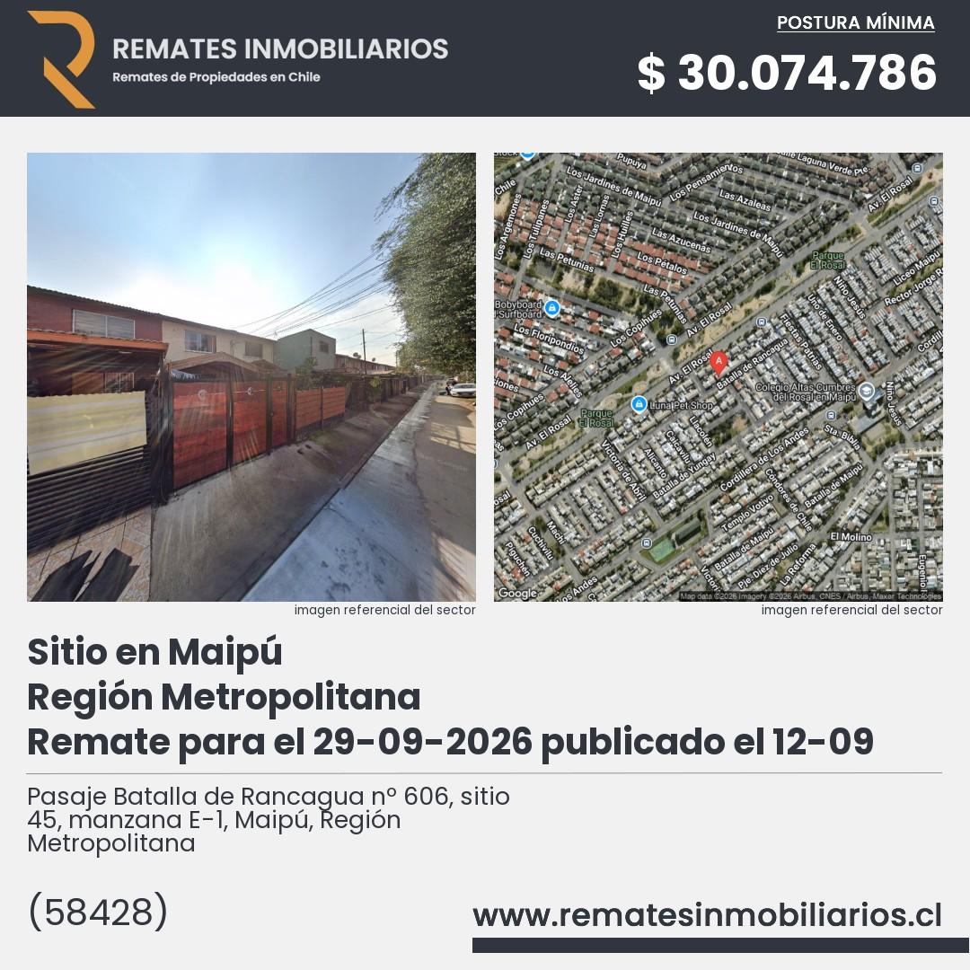 Imagen ficha Pasaje Batalla de Rancagua nº 606, sitio 45, manzana E-1, Maipú, Región Metropolitana