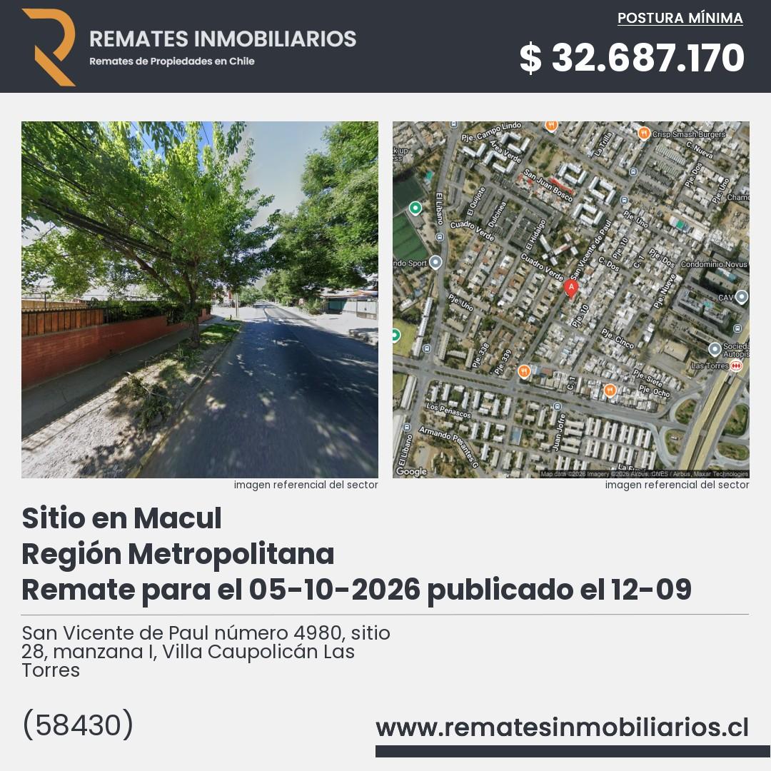 Imagen ficha San Vicente de Paul número 4980, sitio 28, manzana I, Villa Caupolicán Las Torres