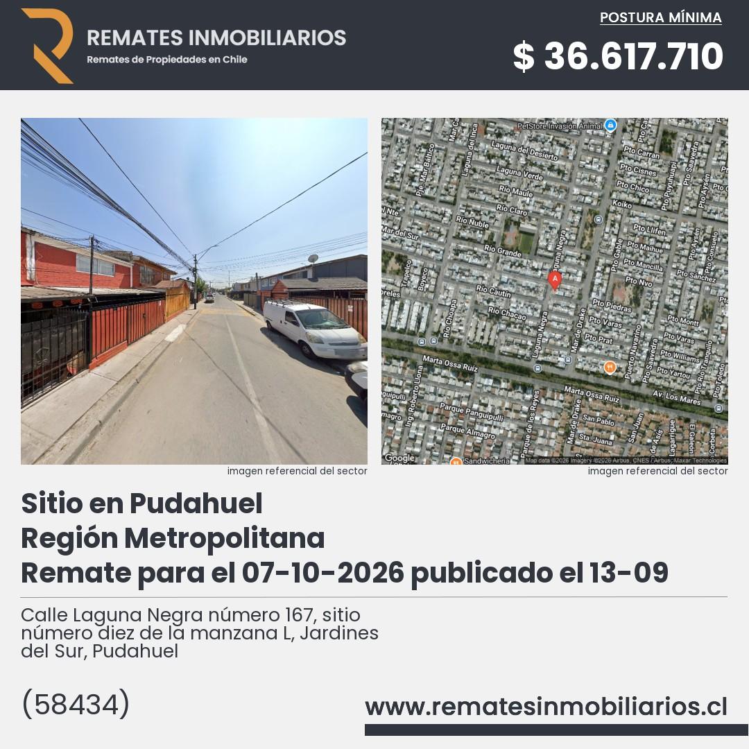 Imagen ficha Calle Laguna Negra número 167, sitio número diez de la manzana L, Jardines del Sur, Pudahuel