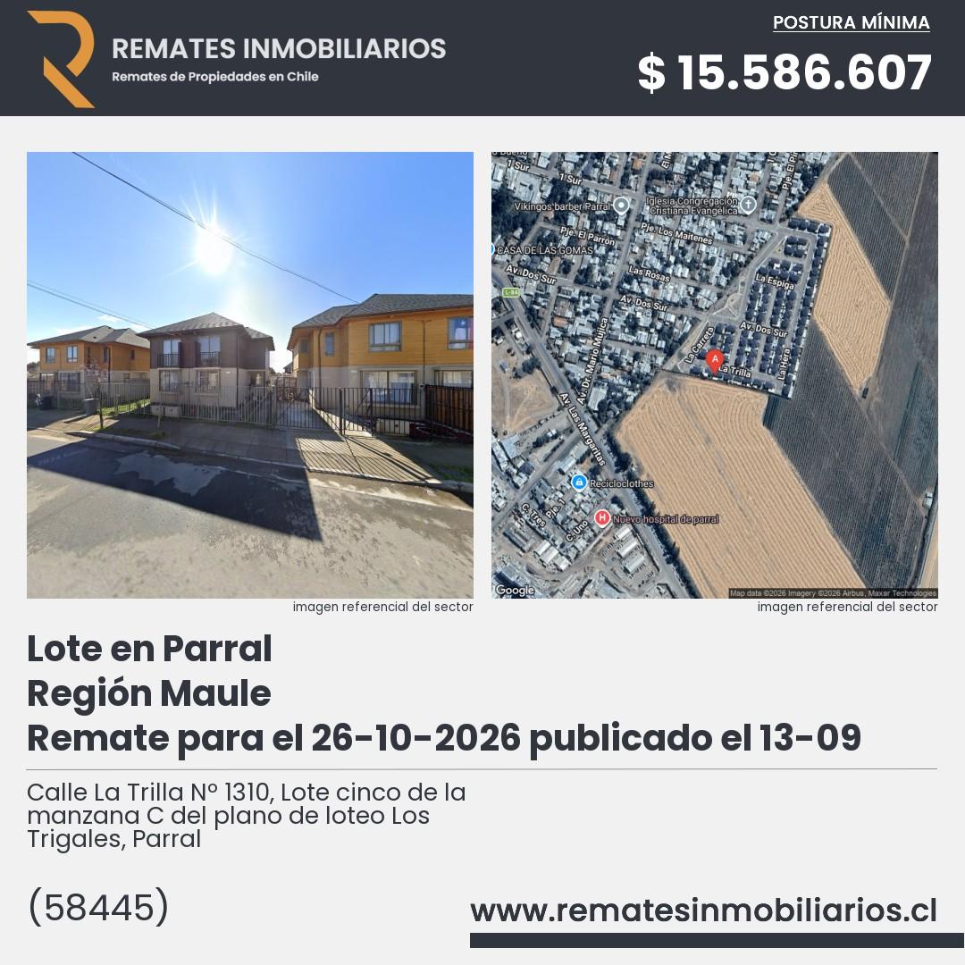 Imagen ficha Calle La Trilla Nº 1310, Lote cinco de la manzana C del plano de loteo Los Trigales, Parral