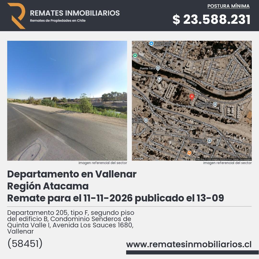 Imagen ficha Departamento 205, tipo F, segundo piso del edificio B, Condominio Senderos de Quinta Valle I, Avenida Los Sauces 1680, Vallenar