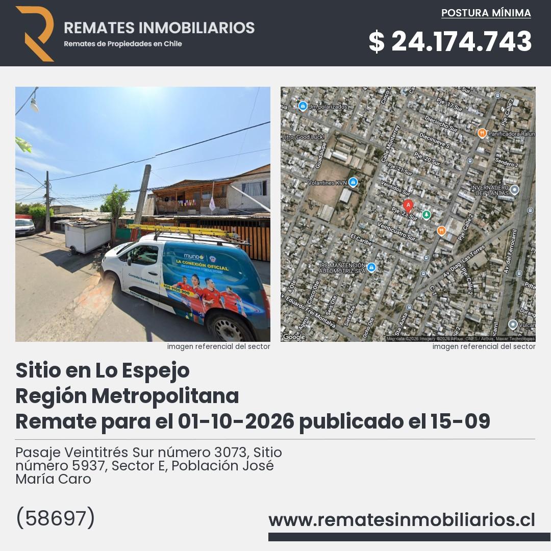 Imagen ficha Pasaje Veintitrés Sur número 3073, Sitio número 5937, Sector E, Población José María Caro