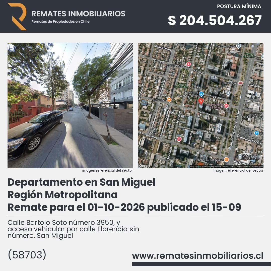 Imagen ficha Calle Bartolo Soto número 3950, y acceso vehicular por calle Florencia sin número, San Miguel