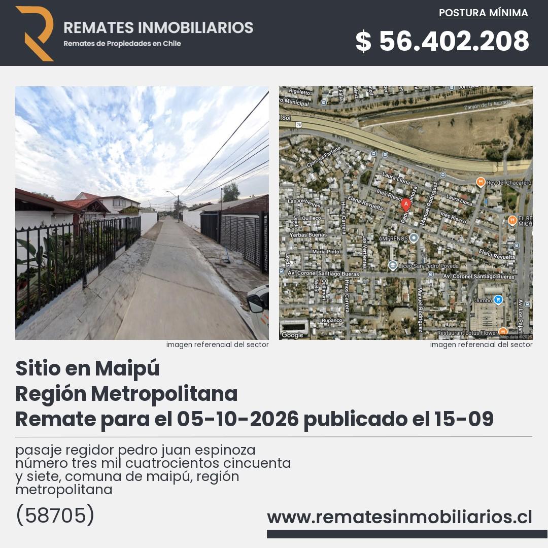 Imagen ficha pasaje regidor pedro juan espinoza número tres mil cuatrocientos cincuenta y siete, comuna de maipú, región metropolitana