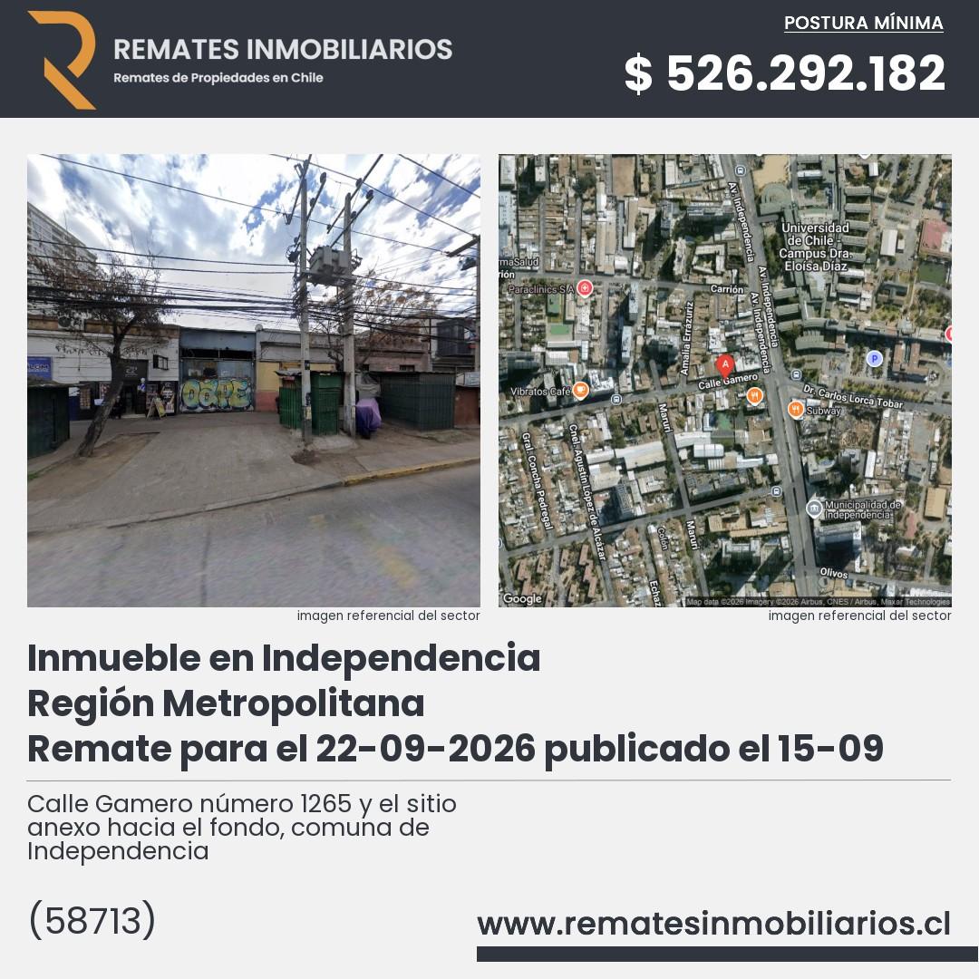 Imagen ficha Calle Gamero número 1265 y el sitio anexo hacia el fondo, comuna de Independencia