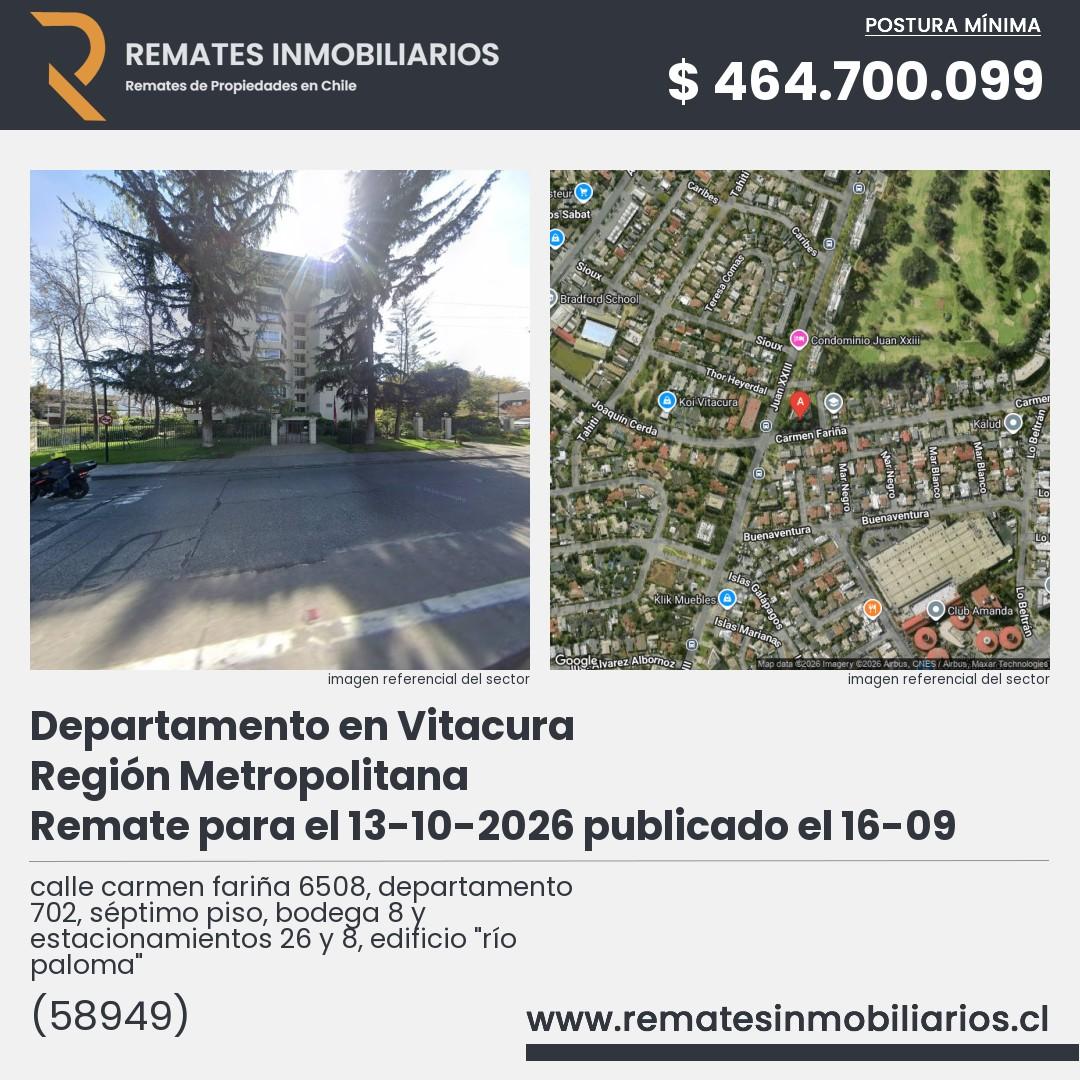 Imagen ficha calle carmen fariña 6508, departamento 702, séptimo piso, bodega 8 y estacionamientos 26 y 8, edificio "río paloma"
