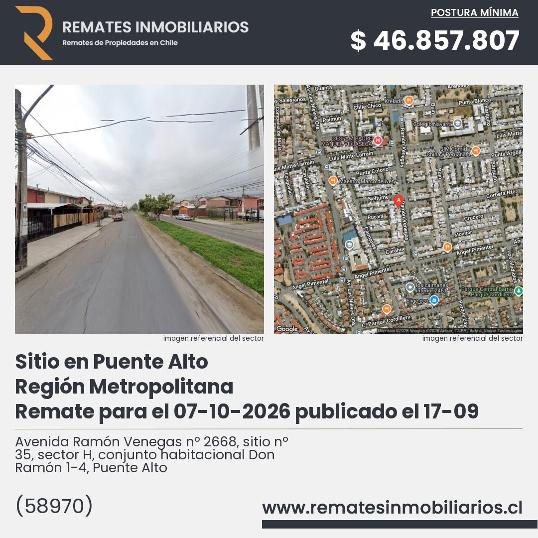 Imagen ficha Avenida Ramón Venegas nº 2668, sitio nº 35, sector H, conjunto habitacional Don Ramón 1-4, Puente Alto