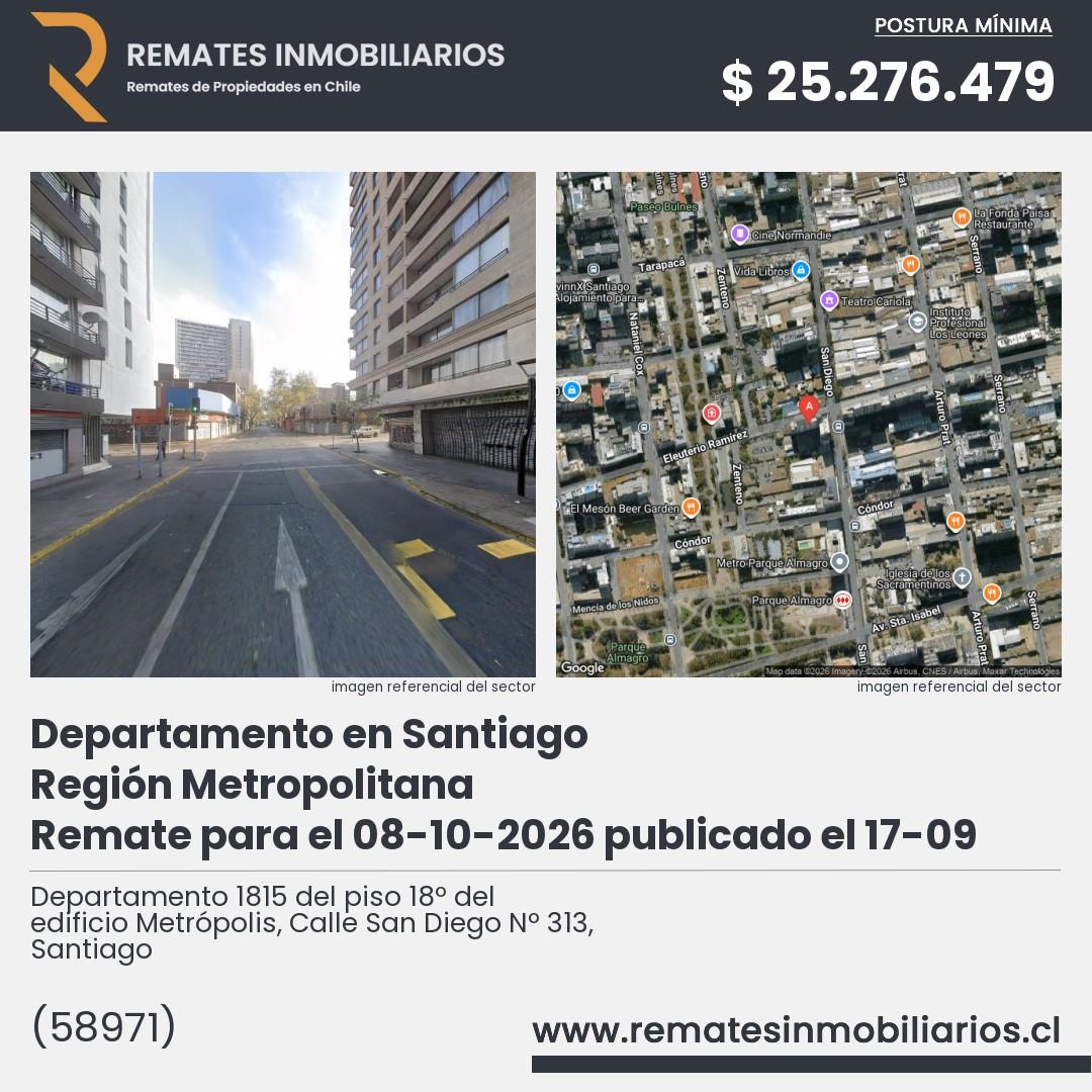 Imagen ficha Departamento 1815 del piso 18º del edificio Metrópolis, Calle San Diego Nº 313, Santiago