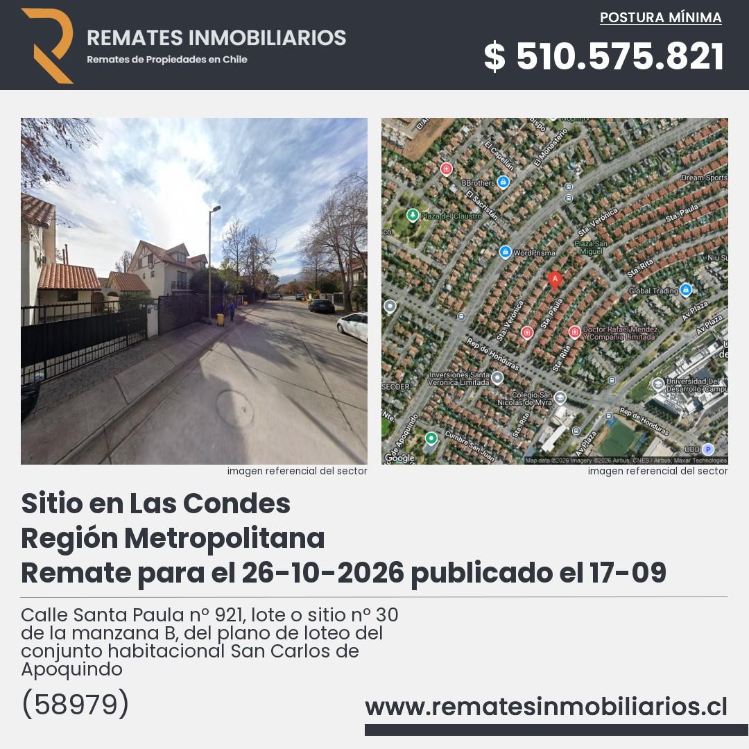 Imagen ficha Calle Santa Paula nº 921, lote o sitio nº 30 de la manzana B, del plano de loteo del conjunto habitacional San Carlos de Apoquindo