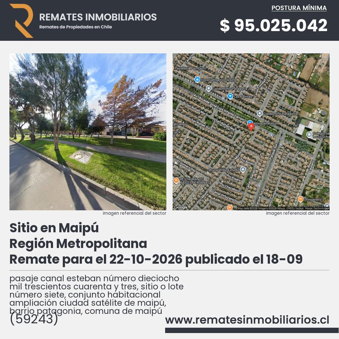 Imagen ficha pasaje canal esteban número dieciocho mil trescientos cuarenta y tres, sitio o lote número siete, conjunto habitacional ampliación ciudad satélite de maipú, barrio patagonia, comuna de maipú