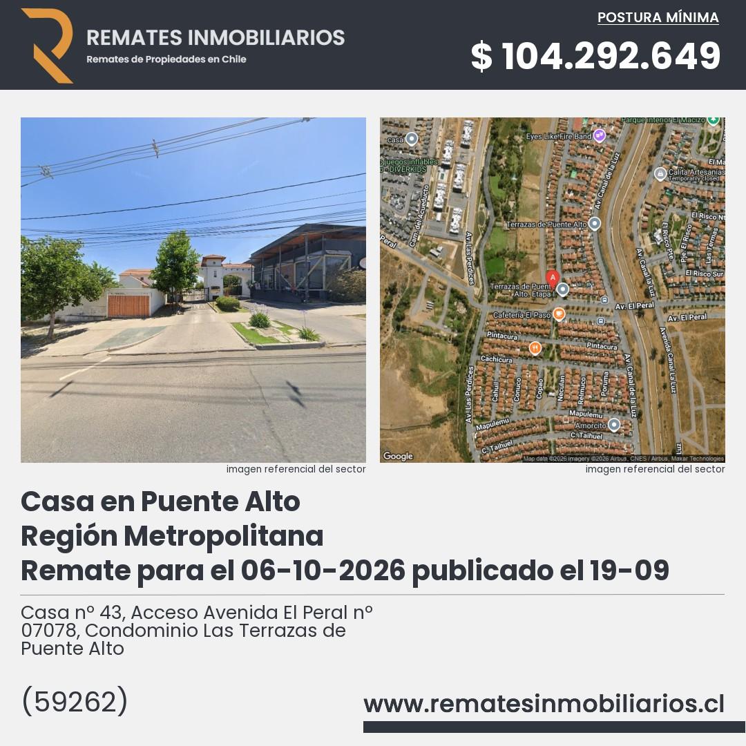 Imagen ficha Casa nº 43, Acceso Avenida El Peral nº 07078, Condominio Las Terrazas de Puente Alto