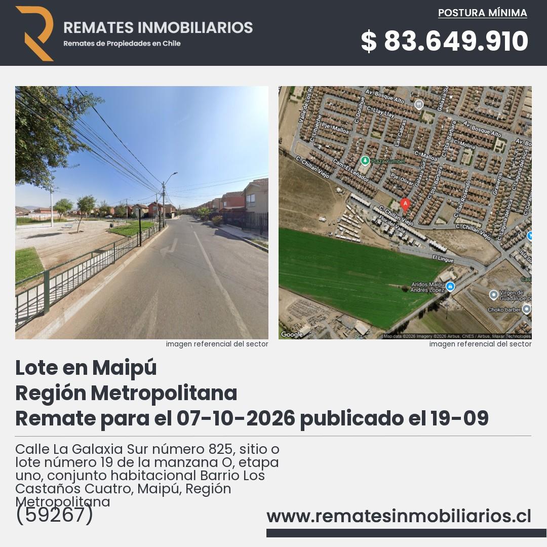 Imagen ficha Calle La Galaxia Sur número 825, sitio o lote número 19 de la manzana O, etapa uno, conjunto habitacional Barrio Los Castaños Cuatro, Maipú, Región Metropolitana
