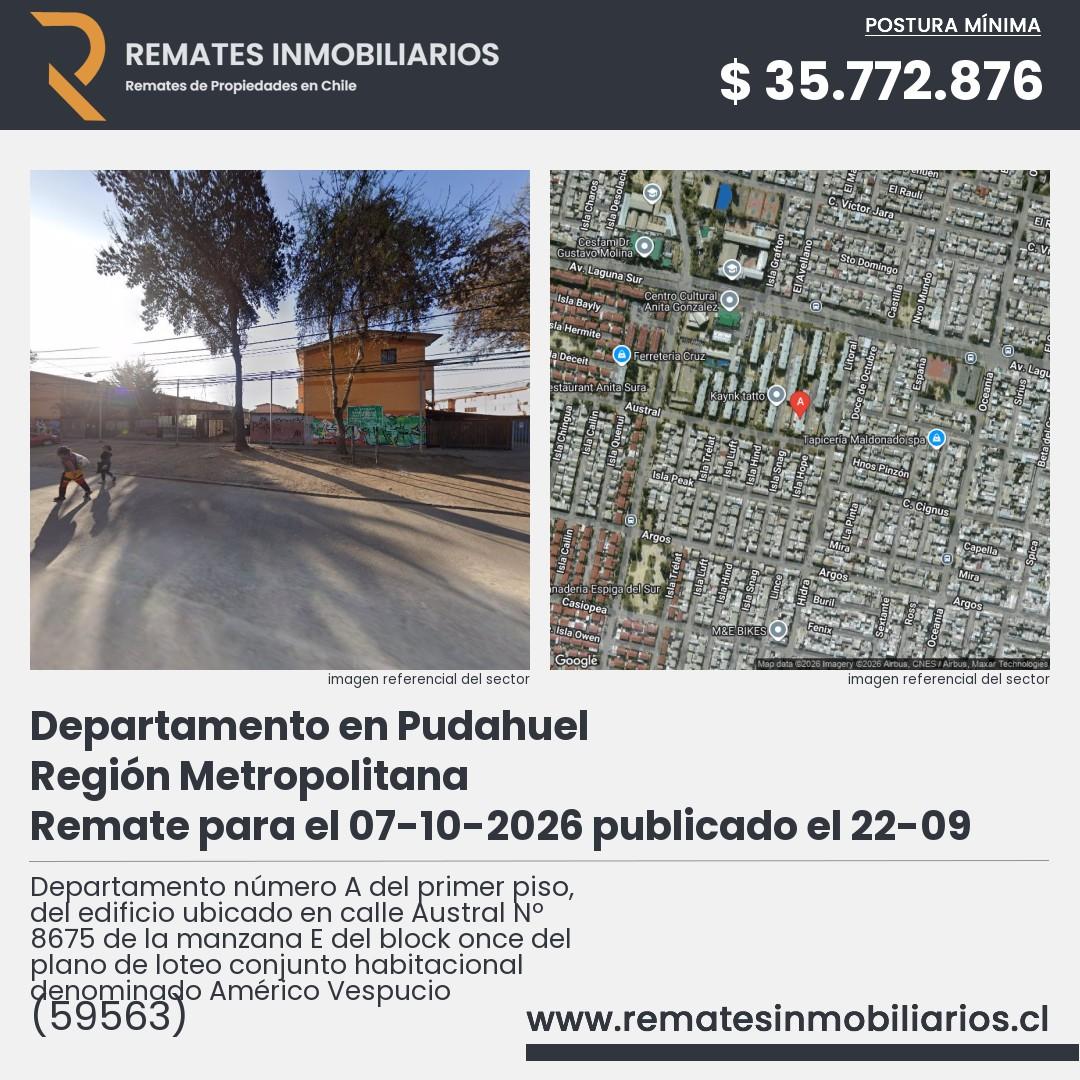 Imagen ficha Departamento número A del primer piso, del edificio ubicado en calle Austral Nº 8675 de la manzana E del block once del plano de loteo conjunto habitacional denominado Américo Vespucio