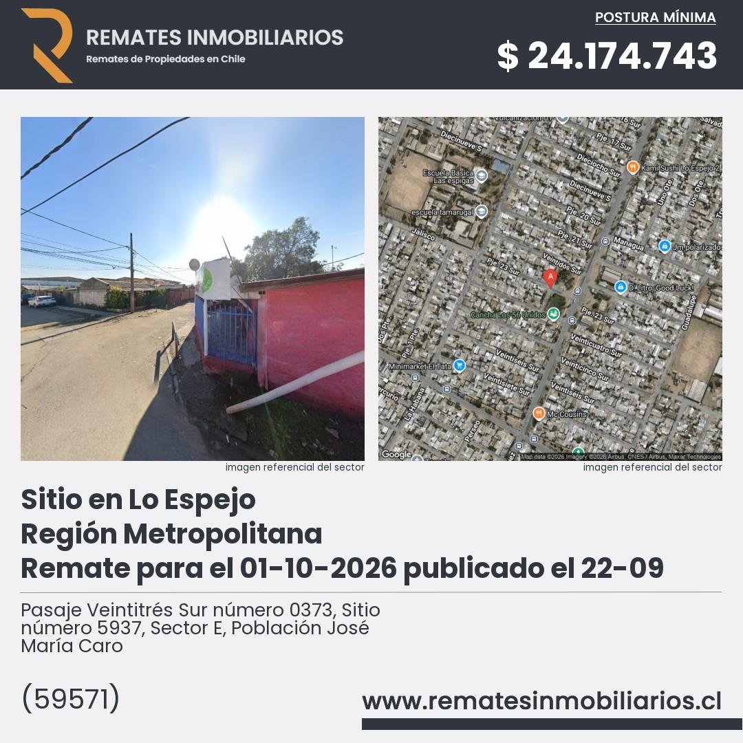 Imagen ficha Pasaje Veintitrés Sur número 0373, Sitio número 5937, Sector E, Población José María Caro