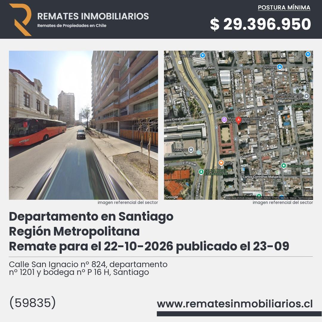 Imagen ficha Calle San Ignacio nº 824, departamento nº 1201 y bodega nº P 16 H, Santiago