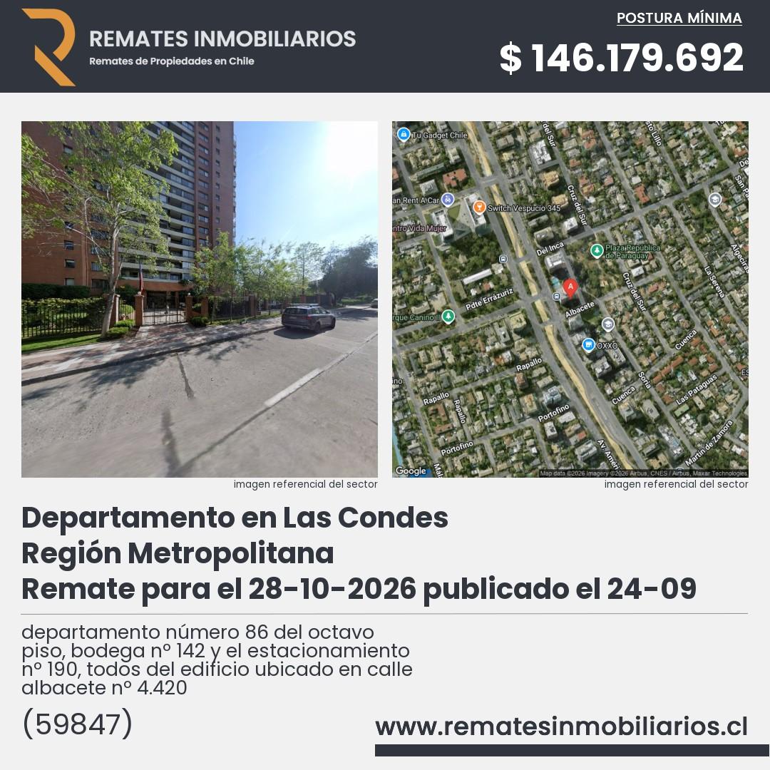 Imagen ficha departamento número 86 del octavo piso, bodega nº 142 y el estacionamiento nº 190, todos del edificio ubicado en calle albacete nº 4.420