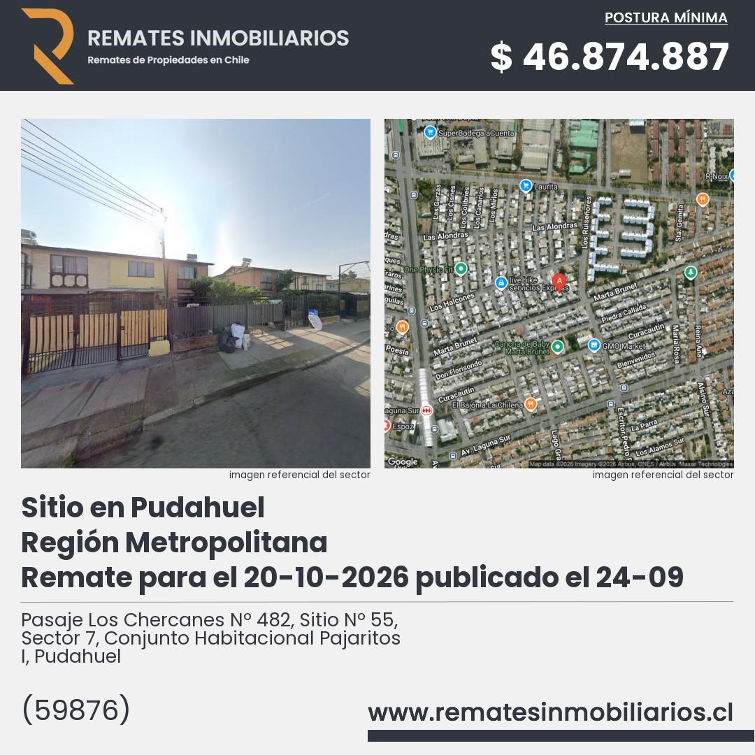 Imagen ficha Pasaje Los Chercanes Nº 482, Sitio Nº 55, Sector 7, Conjunto Habitacional Pajaritos I, Pudahuel