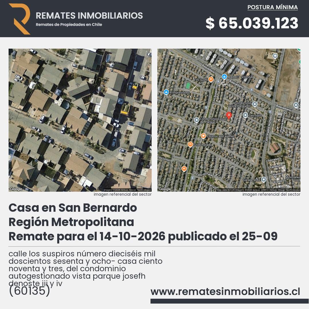Imagen ficha calle los suspiros número dieciséis mil doscientos sesenta y ocho- casa ciento noventa y tres, del condominio autogestionado vista parque josefh denoste iii y iv