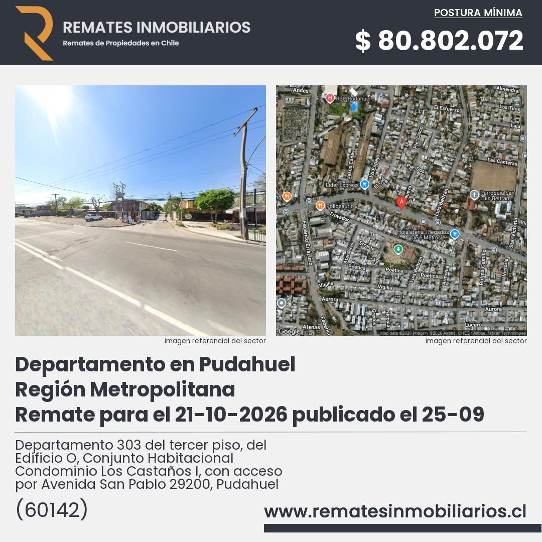 Imagen ficha Departamento 303 del tercer piso, del Edificio O, Conjunto Habitacional Condominio Los Castaños I, con acceso por Avenida San Pablo 29200, Pudahuel