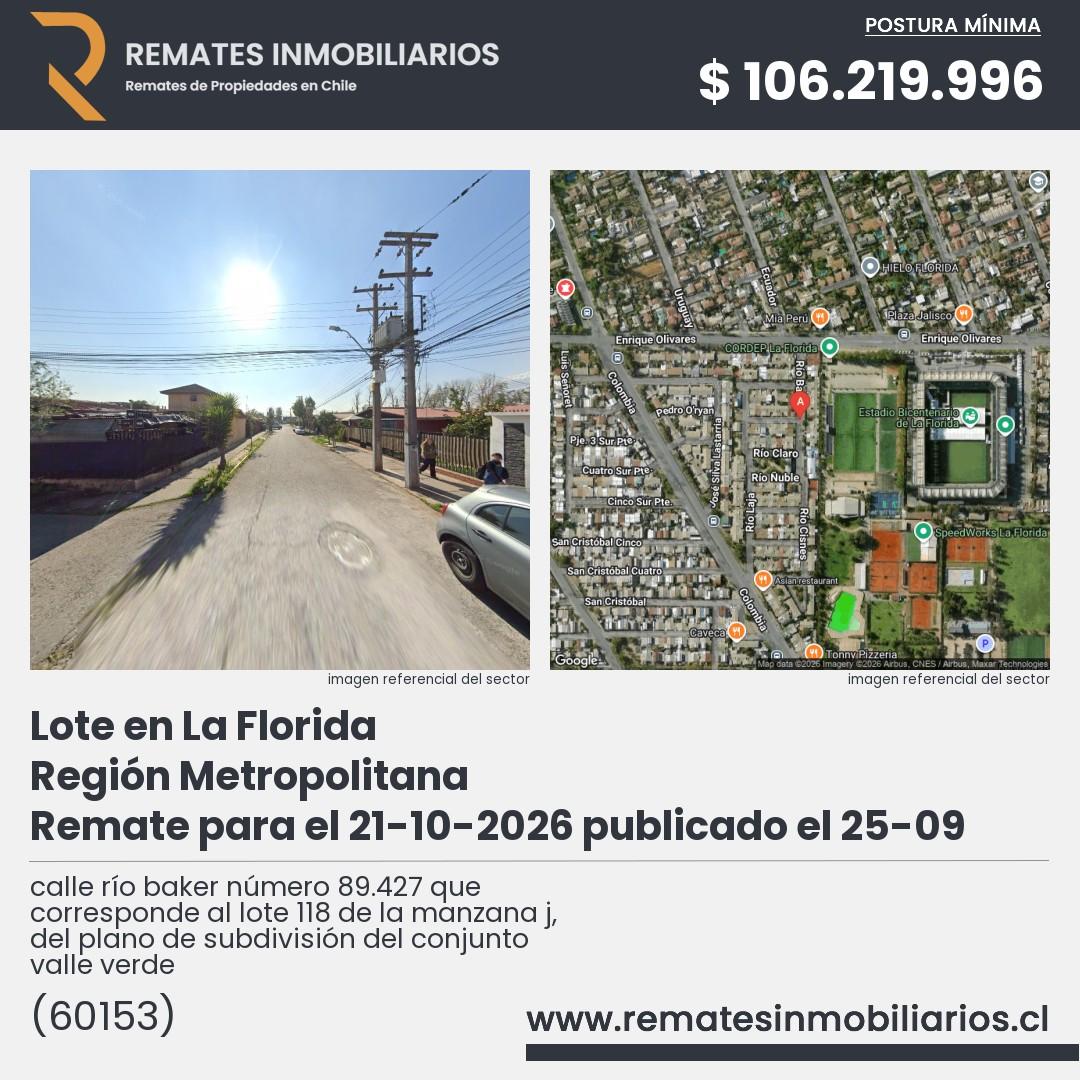 Imagen ficha calle río baker número 89.427 que corresponde al lote 118 de la manzana j, del plano de subdivisión del conjunto valle verde