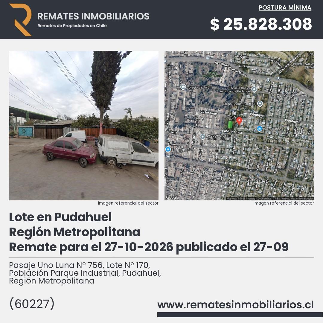 Imagen ficha Pasaje Uno Luna Nº 756, Lote Nº 170, Población Parque Industrial, Pudahuel, Región Metropolitana