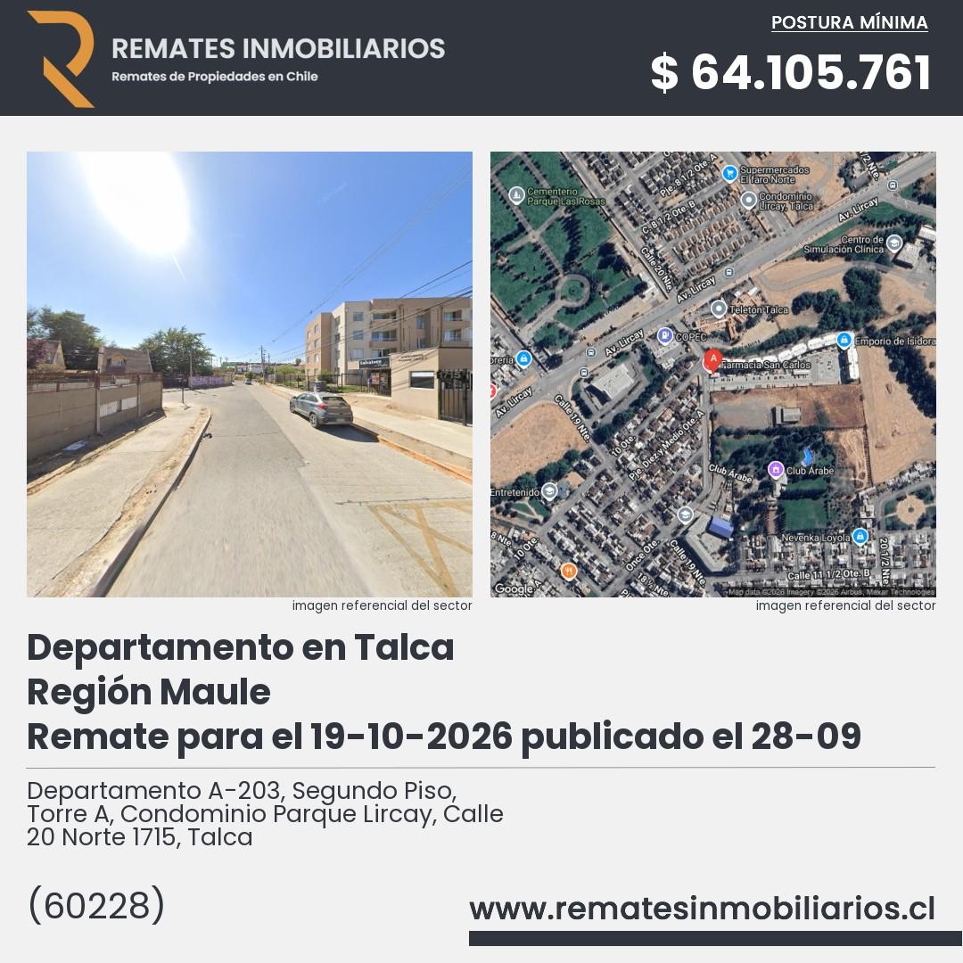 Imagen ficha Departamento A-203, Segundo Piso, Torre A, Condominio Parque Lircay, Calle 20 Norte 1715, Talca