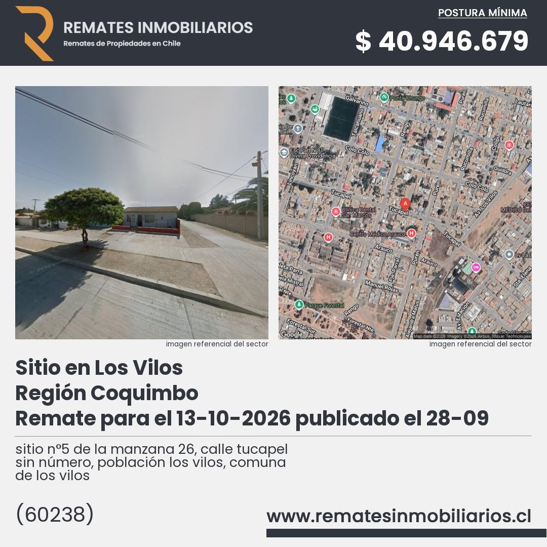 Imagen ficha sitio n°5 de la manzana 26, calle tucapel sin número, población los vilos, comuna de los vilos