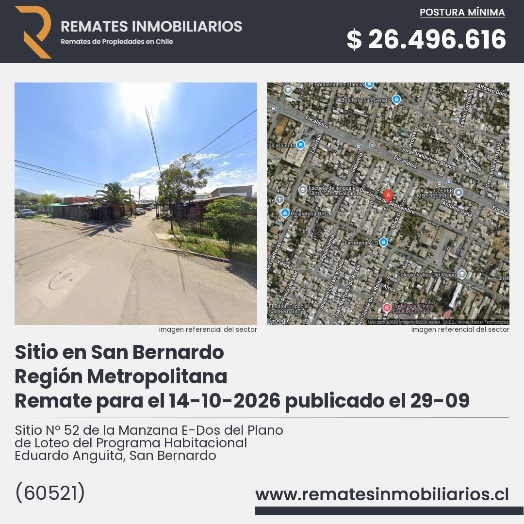 Imagen ficha Sitio Nº 52 de la Manzana E-Dos del Plano de Loteo del Programa Habitacional Eduardo Anguita, San Bernardo