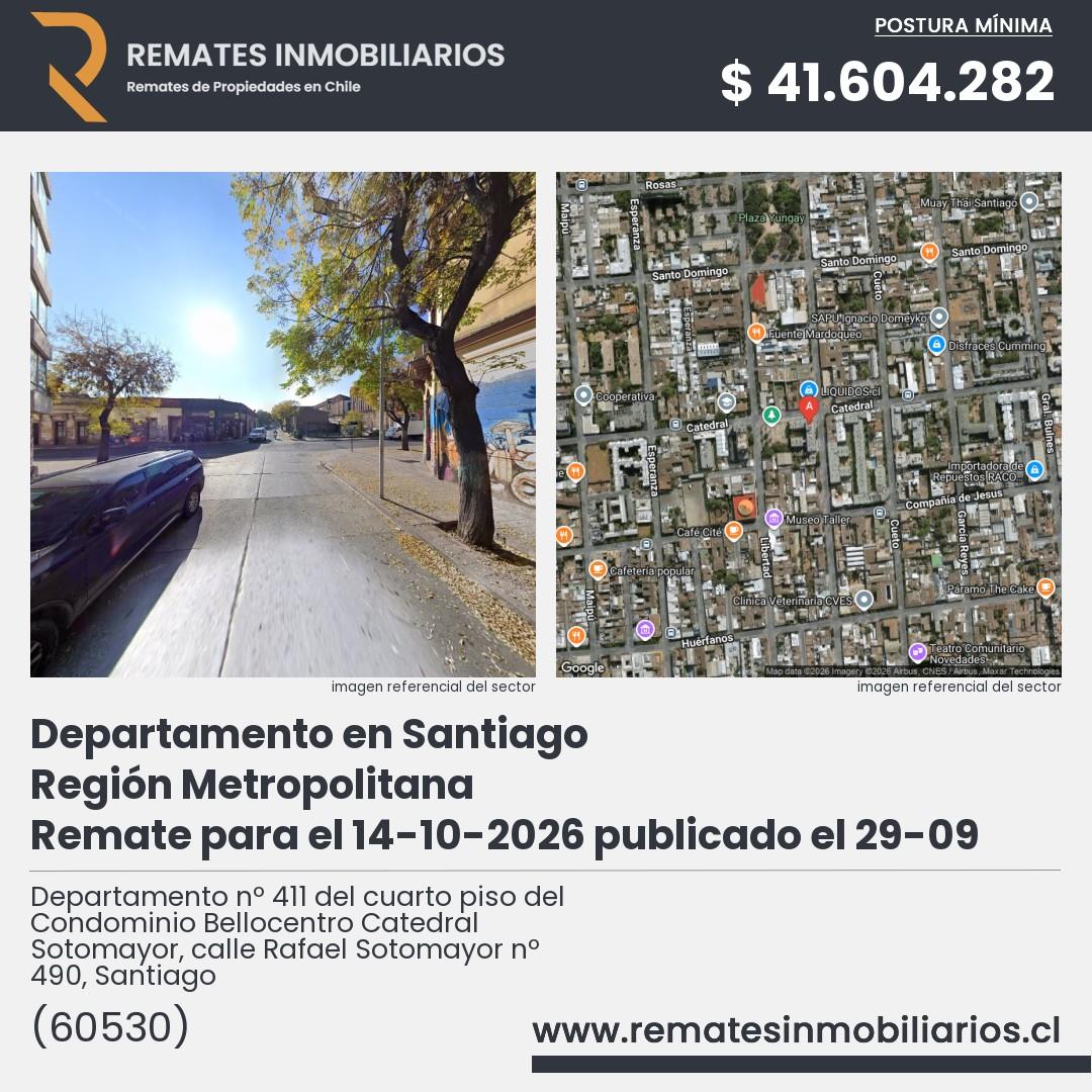 Imagen ficha Departamento nº 411 del cuarto piso del Condominio Bellocentro Catedral Sotomayor, calle Rafael Sotomayor nº 490, Santiago