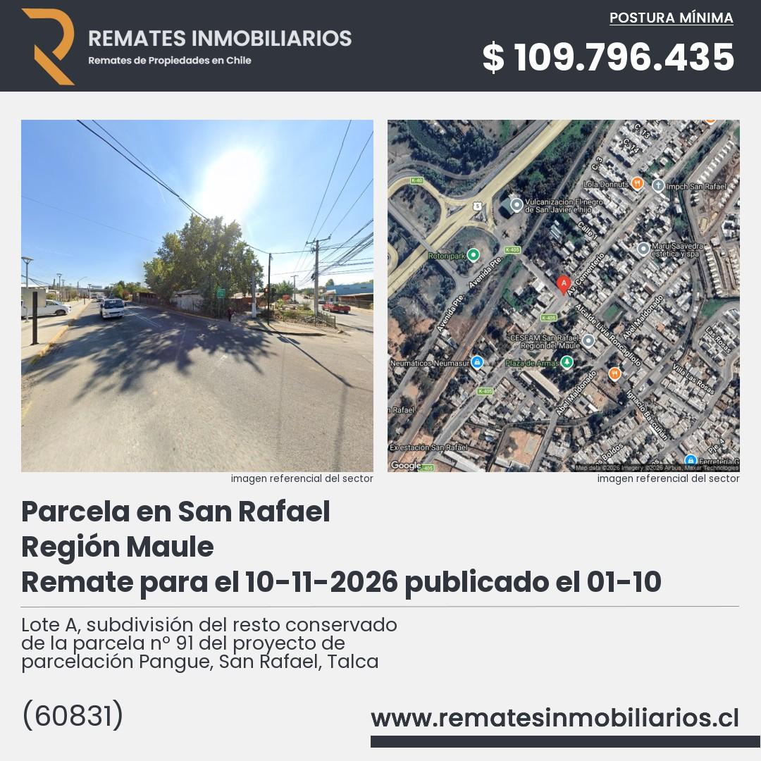 Imagen ficha Lote A, subdivisión del resto conservado de la parcela nº 91 del proyecto de parcelación Pangue, San Rafael, Talca